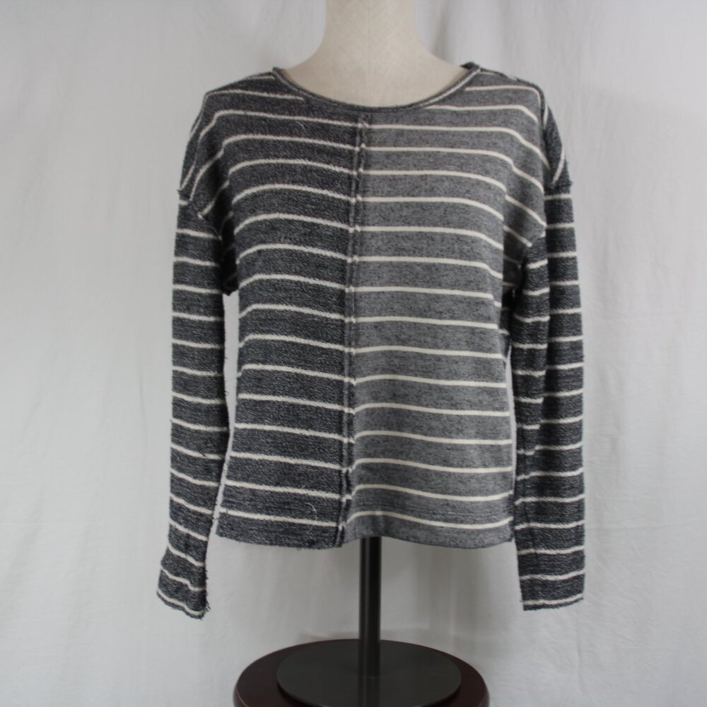 Anthropologie Women's Navy/White Striped DEVIN Textured Sweatshirt Size Small